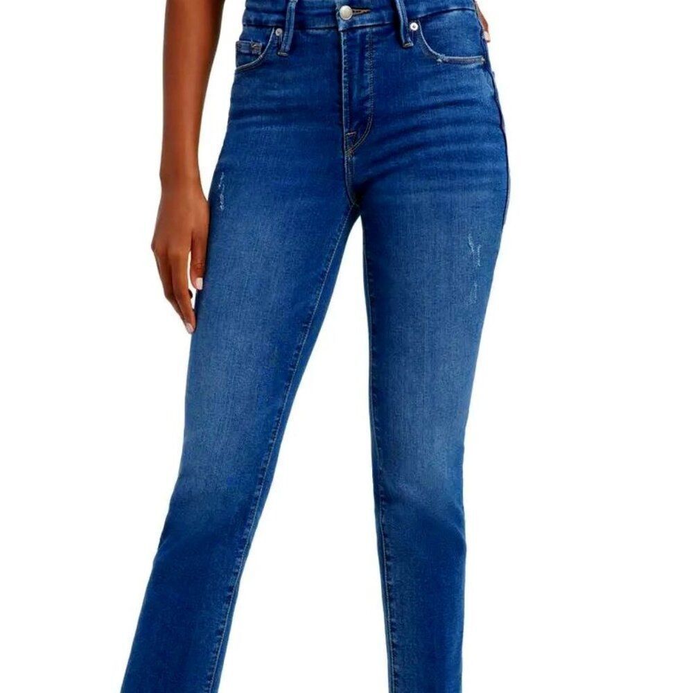 Good American Classic Dark Blue High-Rise Cropped Jeans